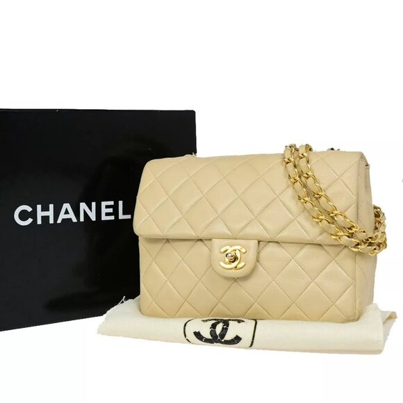 CHANEL CC Mini Matelasse Chain Shoulder Bag Leather Beige GHW Vintage - Picture 1 of 16
